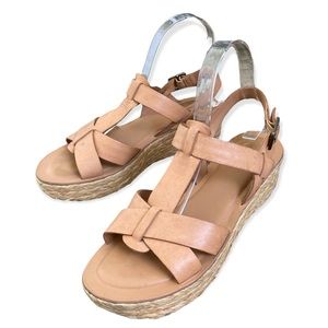 Kork-Ease Tan Leather Espadrille Wedges Sz 9
